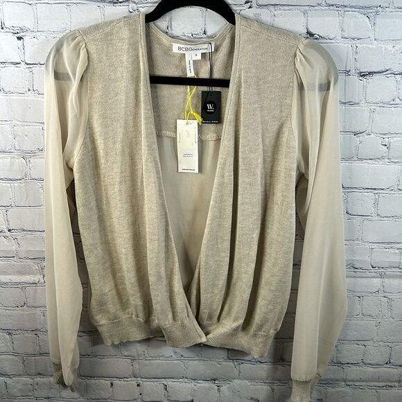 🌟 Tan Sheer Sleeve Long Sleeve Top from BCBG Generation - Size Small 🌟 - Picture 1 of 4